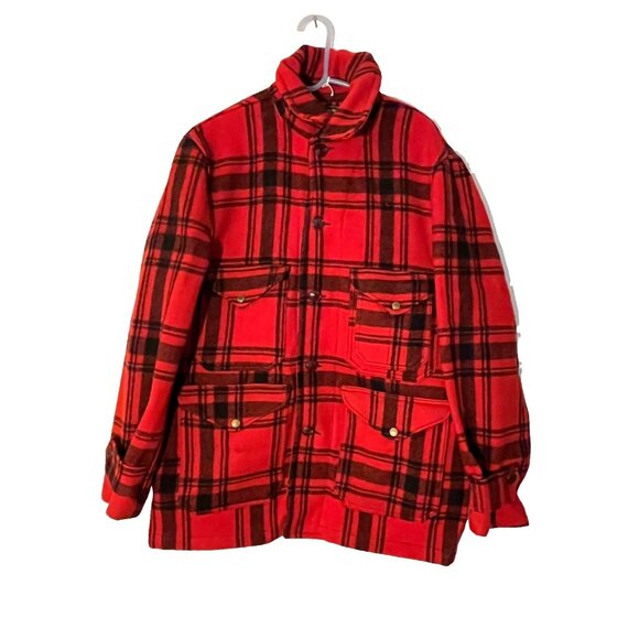VTG Woolrich Men's 40s 50s Red Wool Plaid Mackinaw Jacket Sz 44 - Picture 1 of 8